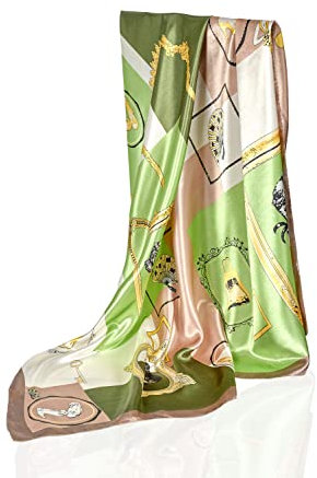 Seidenschal Damen Elegante 90x90cm Seidentuch Haare Seidentuch Damen Halstuch Damen Seide Elegant Satintuch Halstuch Seide Damen Bandana Tuch Kopftücher Damen Ansatz Scarf Bandana (Green Absract)