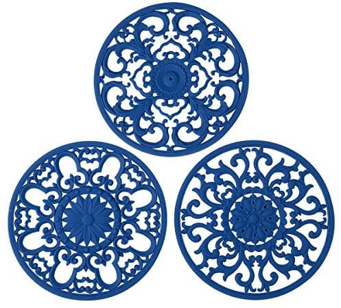 Extra Thick Silicone Trivet Mat for Dishes, Pots and Pans, Pot Holder, Hot Pad to Protect Table and Countertop, Kitchen Decor and Accessories, Navy Blue, Set of 3