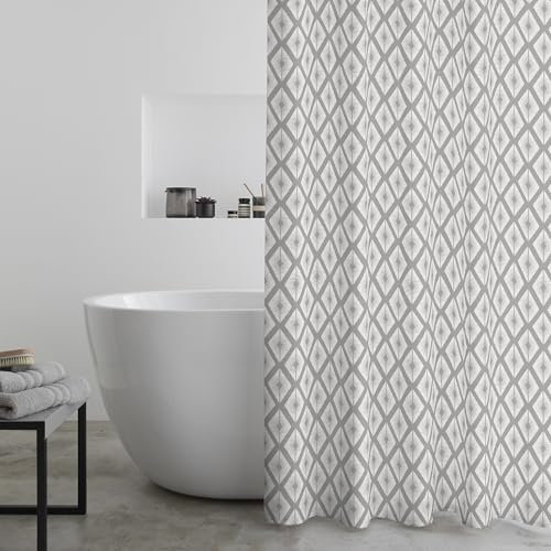 Catherine Lansfield Aztec Diamond180x180cm Shower Curtain Panel Silver Grey