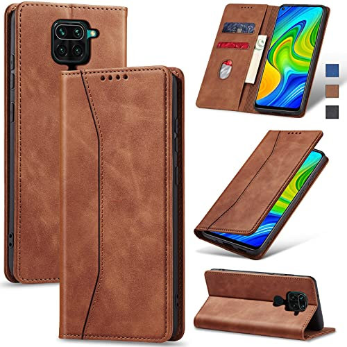 Jasonyu Funda para Xiaomi Redmi Note 9, Cuero PU Carcasa, Tipo Libro Flip Case con Tarjetas y Cartera, Soporte Plegable, Cierre magnético, Capa (Marrón)