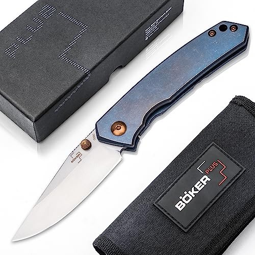 BÖKER PLUS® CANOE Titan EDC Taschenmesser mit Clip - hochwertiges Outdoor Framelock Klapp-Messer mit Daumen-Pin & CPM-S-35VN Droppoint Klinge