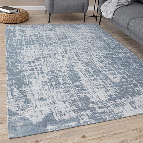 THE RUGS Machine Washable Rug – Striped Design Rugs for Living Room, Bedroom, Hallway, Flat-weave Area Rugs, (Blue, 80x150 cm)