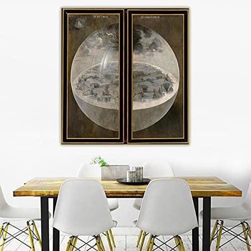 SDVIB Hieronymus Bosch《Die Erschaffung der Welt aus dem Garten der Lüste》Leinwand-Ölgemälde-Dekor-Wand-Kunstdruck, 30 x 60 cm, 3-teilig, rahmenlos