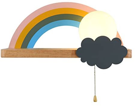 TPWEWRX Wandleuchte Lampen Beleuchtung mit Zipper auf Aus-Schalter, Nachttisch Regenbogen Wandlampe E27 Massivholzsockel Wandleuchten für Wohnzimmer Kinderzimmer Kinderschlafzimmer (Right)