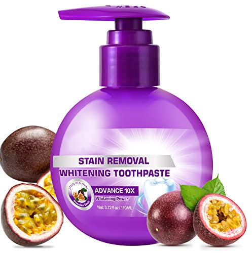 Baking Soda Whitening Toothpaste, Teeth Stain Remover Toothpaste Fluoride Free, Intensive Stain Removal Whitening Toothpaste, Natural Passionfruit Breath Fresh Toothpaste Effective Cleaning 110ML