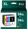 HALLOLUX 34 34XL Druckerpatronen kompatibel für Epson 34 XL 34XL Patronen Multipack für Epson Workforce Pro WF-3720DWF WF-3725DWF WF-3720 WF-3725 WF3720 WF3725 (Schwarz,Cyan,Magenta,Gelb, 4er-Pack)