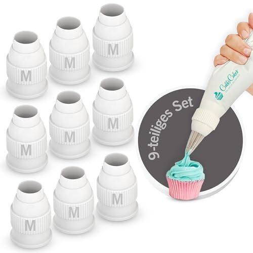 CukkiCakes 9 Accoppiatori per Beccucci Sac a Poche Professionali e Sac a Poche Usa e Getta o Riutilizzabile di Silicone, per Saccapoche e Bocchette Sacca a Poche per Dolci di Pasticceria Zeppole (M)