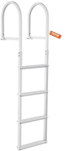 VEVOR Dockleiter 4 abnehmbare Stufen 227 kg Tragkraft Ponton-Bootsleiter aus Aluminiumlegierung mit 8 cm breiter Stufe und rutschfester Gummimatte für das Einsteigen in Schiffe/Seen/Schwimmbäder/Meere