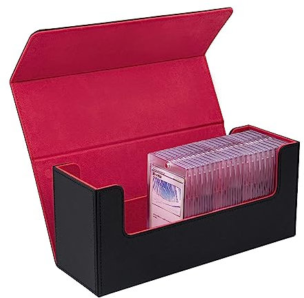 Mcbazel Card Deck Box for 35PT Magnetic Card Holder, Card Deck Holder for MTG/TCG cards,PU Leather Deck Box Storage Case(Black Red)