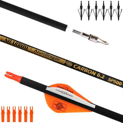 AMEYXGS 30 Reine Carbonpfeile Jagdpfeile 12Pcs - mit 100 Grain Spitzen, 2 Zoll Gummi Pfeilfedern fur Compound & Recurve Bogen Outdoor Jagd‌ mit Zubehörtasche‌