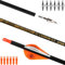 AMEYXGS 30 Reine Carbonpfeile Jagdpfeile 12Pcs - mit 100 Grain Spitzen, 2 Zoll Gummi Pfeilfedern fur Compound & Recurve Bogen Outdoor Jagd‌ mit Zubehörtasche‌