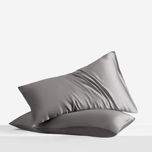 LINENWALAS 100% Eukalyptus Seide Kissenbezüge 2 Stücke - Kissenbezug für Haar und Haut Standardgröße mit Hotelverschluss (Hellgrau, 50x75 cm)