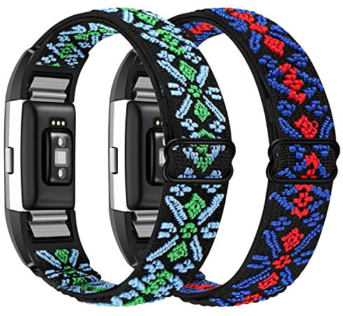 Janpso Bande élastique en Nylon Compatible avec Fitbit Charge 2 uniquement, ceinture de remplacement de sport en Nylon élastique réglable pour hommes et femmes