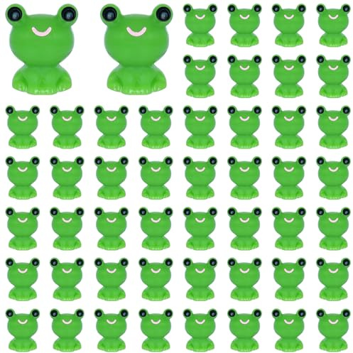 Tindobewan Kleine Frosch-Mini-Frosche aus Kunstharz, Miniatur-Froschfiguren aus Kunststoff, für Handwerk, Gartendekoration, Heimdekoration (grün S2), 50 Stück