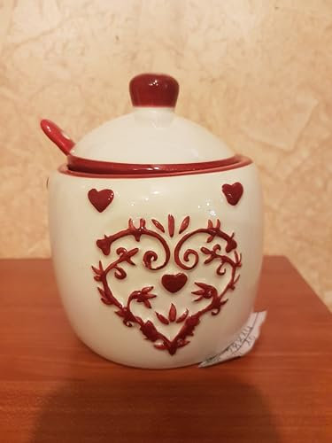 NATALE OTTIMO REGALO ZUCCHERIERA+CUCCHIAINO PORCELLNA decorati A mano ALTEZZA 12 ART 28814