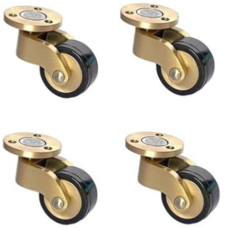 4 Stück Rollen 25mm massivem Messing Rad, 360° Stangenlos Schwenkbar, Bewegliche Räder, 1inch Gummirollen für Möbel, Rundes Stück Typ, Last 150kg, mit 12 Schrauben (Color : JiaoLun, Size : Low)