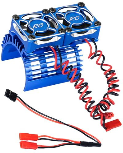 hopsupRC RC Motor Cooling Fan Upgrades Part 1/8 RC Car 40mm 42mm Brushless Motor,Motor Cooling Fans Surpass Hobby Twin 30mm RC Car Motor Fan with Metal Cover 4068 4274 Brushless Motor Heatsink,Blue
