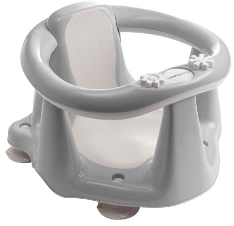 baby-walz Badesitz Deluxe grau - mit Saugnäpfen - Flüssigkristall-Thermometer - 2 eingebaute Spielzeuge - ergonomisch geformt - rutschfestem Weichgummi - von 6 bis 15 Monaten geeignet
