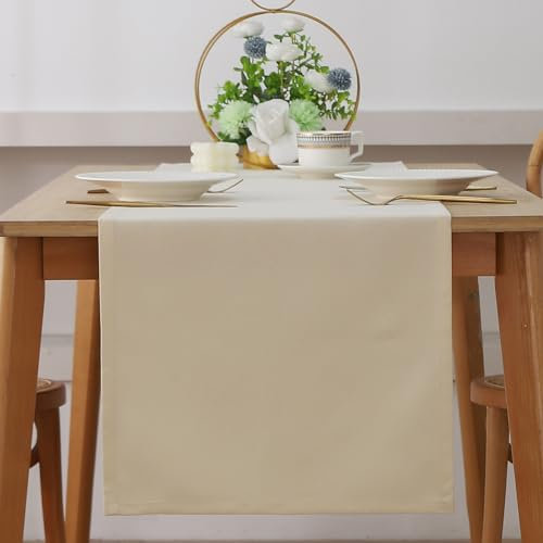 Tischläufer Modern, Tischläufer Leinenoptik Abwaschbar, Wasserabweisend Fleckschutz Table Runner Tischwäsche, Tischdecke Tischdekoration Für Küche Esstisch Tisch Party Urlaub (40 x 240 cm,Beige)