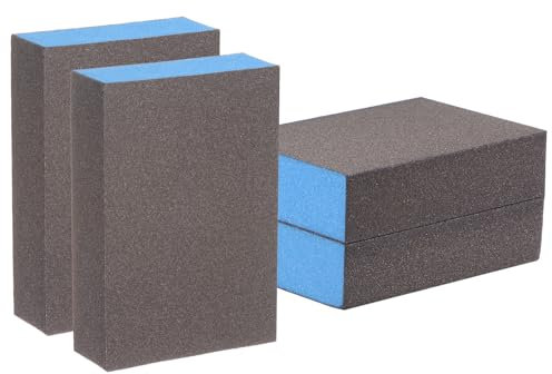 sourcing map 4pcs Sanding Sponge Blocks #220 (800-1000 Grits) Wet/Dry Hand Sanding Sponges, 100x70x25mm Foam Sanding Block Pad for Polishing Kitchen Metal Wood Drywall Furniture, Brown&Blue