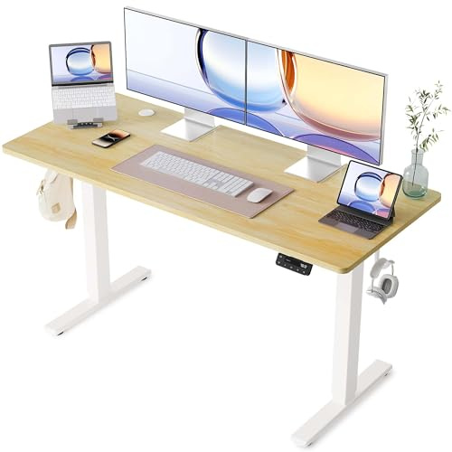 YIHAYO Höhenverstellbarer Schreibtisch 140x60 cm, Schreibtisch Höhenverstellbar Elektrisch Stehschreibtisch mit Memory Funktion, Natural