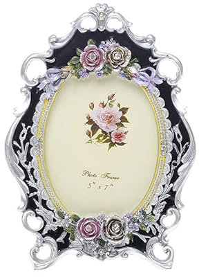 GaRcan Fotorahmen Collage 7 Zoll Fashion Royal Vintage Fotorahmen Hochzeitsrahmen Antik Engel Fotorahmen Silber Schwarz