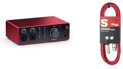 Focusrite Scarlett 4i4 4th Gen USB Audio Interface, for Musicians, Songwriters & Stagg SMC3 CRD 3 m XLR to XLR Microphone Cable - Red