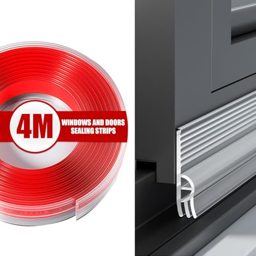 Veki Burlete Ventana Corredera Autoadhesiva, Tira de Sellado para Ventana Antipolvo, Cinta de Sellado de Ventanas Impermeable, Junta de Ventanas TPE para Anti Frío, Aislante, Ruido (Transparente, 4m)