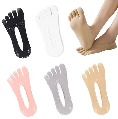 Sunolkie Calzini da donna Five Toe Socks - Calzini invisibili a cinque dita, morbidi e traspiranti, con fodera in pizzo, 5 paia