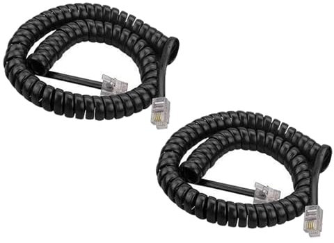 HAWAKA Cavo telefonico, RJ9 (4P4C), cavo a spirale, cavo telefonico per telefono fisso di casa, ufficio, 2PC non rivestito 5Feet, connettore per telefono nero