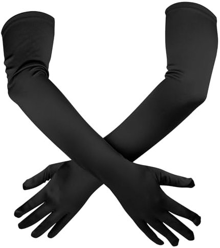 Grevosea 1 Paar handschuhe lang schwarz Satin Classic Opernhandschuhe 55cm Opernhandschuhe Dehnbare Satin Handschuhe Lang 1920er-Jahre-Opernhandschuhe für Damen und Mädchen Abendparty Tanz Show