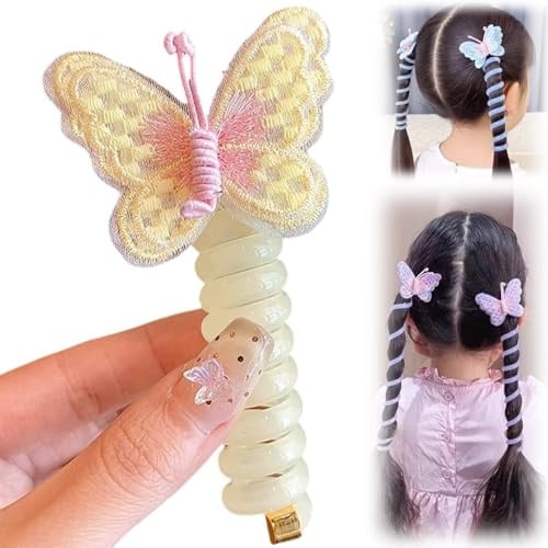 FOTN Schmetterlings- und bunte Telefondraht-Haarbänder für Kinder, Pferdeschwanz-Halter, Zubehör, Spiralhaarbänder, Handyschnur, Haargummis, Handyschnur, Haargummis (E 5 Stück)