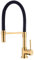 GULICA Grifo de cocina de latón macizo con manguera de silicona giratoria de 360 grados, grifo mezclador de cocina, grifo de cocina dorado cepillado y negro