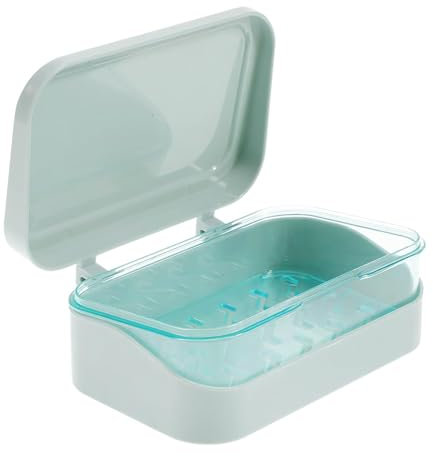 Seifendose mit Deckel - Reise Seifenschale Rund mit Ablauf und Abtropfgitter für Badezimmer, Reisen, Camping - Einfache Reinigung (Blau)