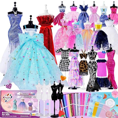600+ Stücke Modedesign Bastelset Kinder, Fashion Design Basteln Nähset und Kreativität-DIY-Kunst Set, Lernspielzeug mit 5 Mannequins, DIY Sewing Crafts Geschenke Mädchen 6 7 8 9 10 11 12+ Jahre