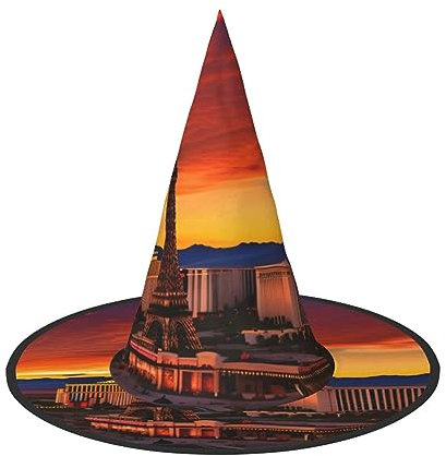GFXEDSAH Las Vegas Halloween-Hüte mit Sonnenuntergang-Druck, vielseitiger Hexenhut, faltbare Hexenhüte für Halloween, Feste, Karneval