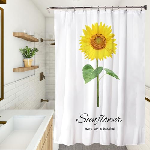 XUEDNGM Rideaux de Douche 150 x 150 cm Personnalisable, Séchage Rapide, Lavable, Lesté, avec des Crochets Rideau Douche Anti Moisissure Imperméable, Tournesol 2