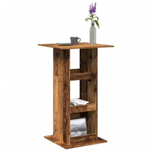 Homgoday Bartisch mit Ablagen Bistrotisch Küchentheke Tresentisch Holztisch Beistelltisch Esstisch Stehtisch für Küche, Wohnzimmer Altholz-Optik 60x60x102 cm Holzwerkstoff