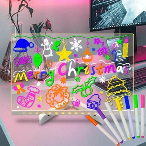 Lastdaytime Amazing Glow Art Tablette à dessin lumineuse pour enfants, planche à dessin LED, comprend une planche à dessin effet néon avec un support intégré et 7 stylos fluorescents (taille L)
