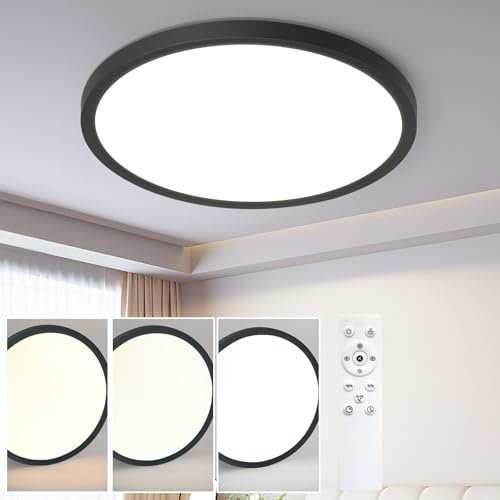 ZMH Deckenlampe LED Deckenleuchte Badezimmer - Ø30cm Badezimmerlampe Dimmbar Schwarz Rhombenplatte Badlampe Flach Rund Ultra Dünn Flurlampe 24W Augenschutz Schlafzimmerlampe für Küche Flur Bad