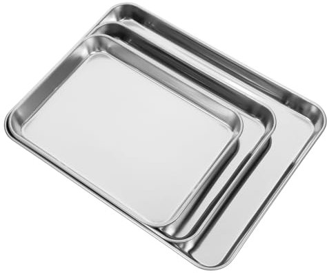 Cabilock 3piezas Bandejas Para Hornear Galletas Acero Inoxidable Antiadherente Gran Capacidad