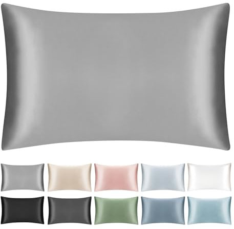 SILKTALE 19 Momme 100% Maulbeerseide Kissenbezug für Haar und Haut mit Reißverschluss, 1Stk Silbergrau 40x60 cm