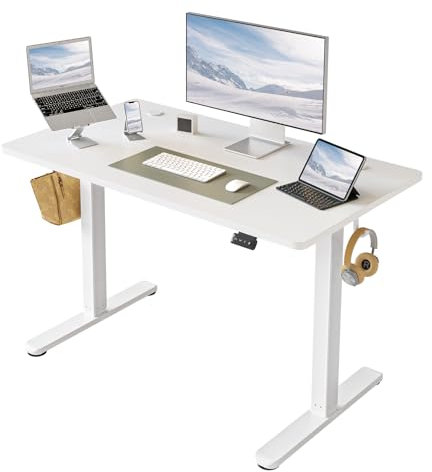 FEZIBO Schreibtisch Höhenverstellbar Elektrisch, 100 x 60 cm Steh-Sitz Tisch, Verstellbarer Stehpult mit Memory-Steuerung, Ergonomischer Computertisch Homeoffice, Weiß