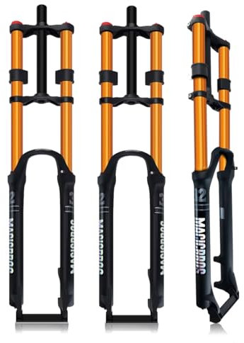 KANGXYSQ 26 27.5 29inch DH Mountain Bike Suspension Fork 1-1/8 Straight Air Fork Travel 180mm 9 * 100mm Double Crown Downhill Fork QR Disc Brake Front Fork Manual Lockout(Gold,29)