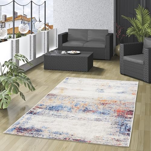Outdoor Teppich Malibu Creme Bunt Verlauf - Wetterfester, UV-beständiger Designteppich für Innen- und Außenbereich, Balkon, Terrasse, Garten, pflegeleicht und strapazierfähig