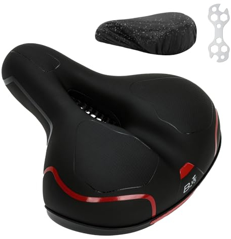 BWBIKE Universal Bike Saddle - Wide Comfortable Cycling Seat with Memory Foam Padding Exercise Bicycle Seat, Shock Absorbing Design & Waterproof Leather Cover, Replacement Cushion for City,Moutain