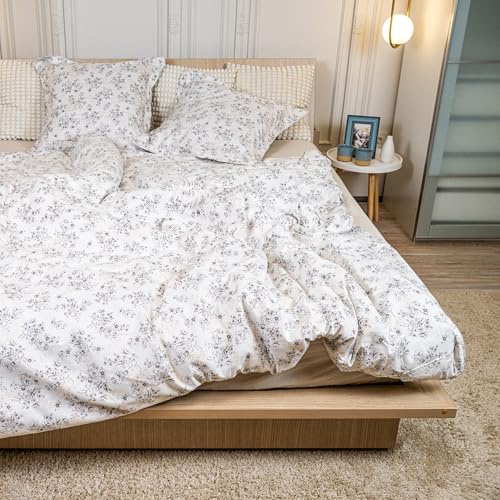 DRAP HOUSE Bettwäsche für Erwachsene, 220x240 cm, mit 2 Kissenbezügen 63x63 cm, Bettbezug aus weicher Baumwolle, Reißverschluss, für Doppelbett (Geheimer Garten)