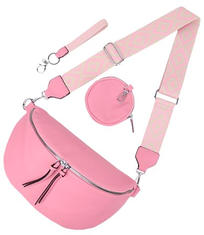 MIRROSI® Bauchtasche Damen, Veganleder 30x19x10cm, Umhängetasche, Brusttasche, Crossbody bag, Kunstleder leder, verstellbare Schulterriemen Bohemian Style