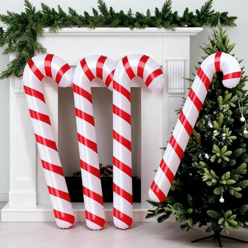 VOPIWOZ 4 Stück 86cm Aufblasbare Zuckerstangen Weihnachten Deko, Aufblasbare Weihnachtsdeko Aussen und Innen, Zuckerstangen Deko Groß Outdoor, für Weihnachtsparty Deko, Weihnachtsdeko Garten
