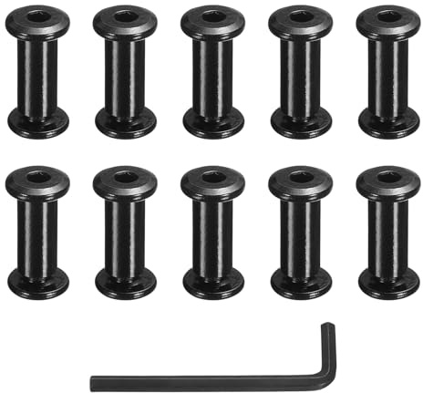 QUARKZMAN 10 Ensembles Vis À Tige Filetée, M6x10mm Boulons Femelle 8x20mm Hex Drive Socket Cap Screw Rivets Chicago Screws Furniture Bolts En Acier Inoxydable Avec Clé Pour Réparation, Noir